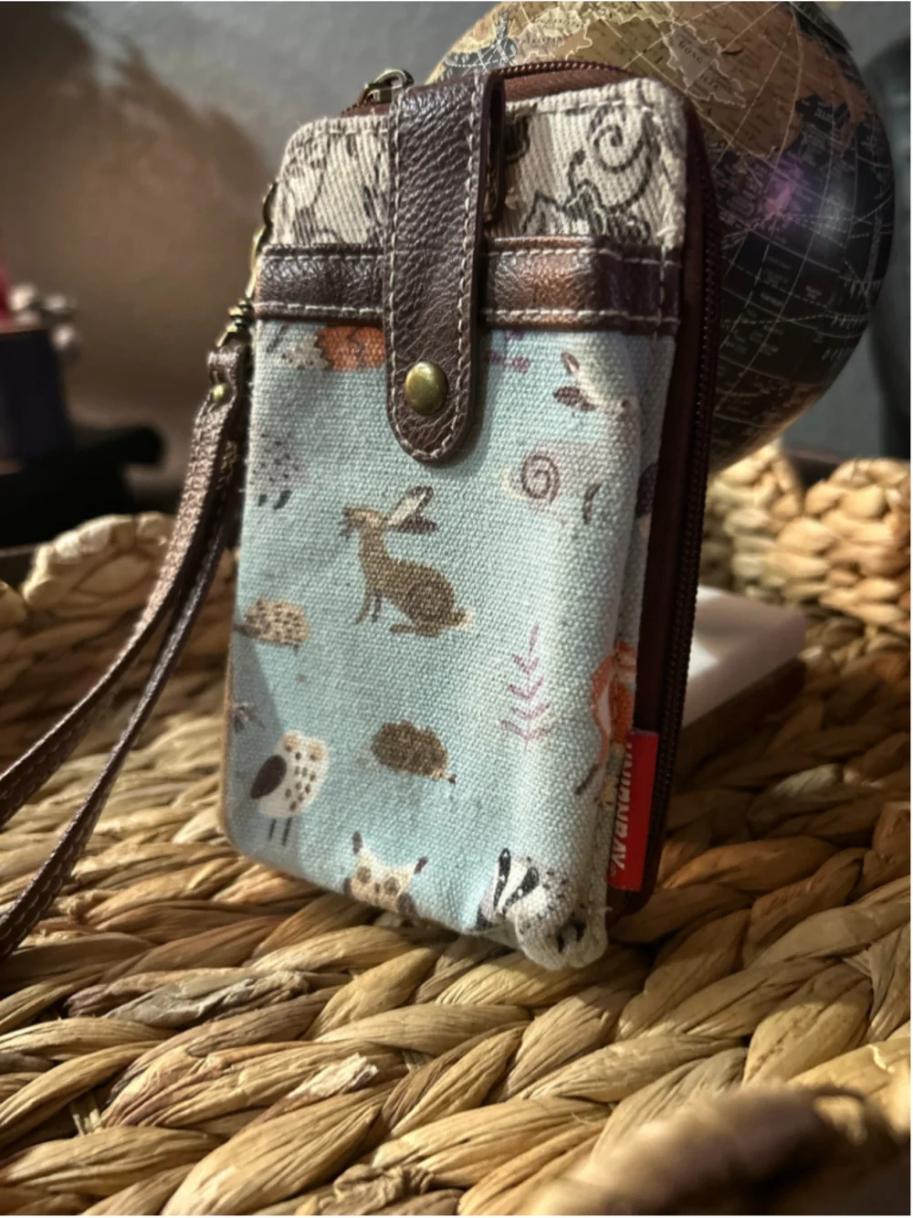 Women's Unionbay Wristlet Wallet One Size Blue Brown Animal Print
